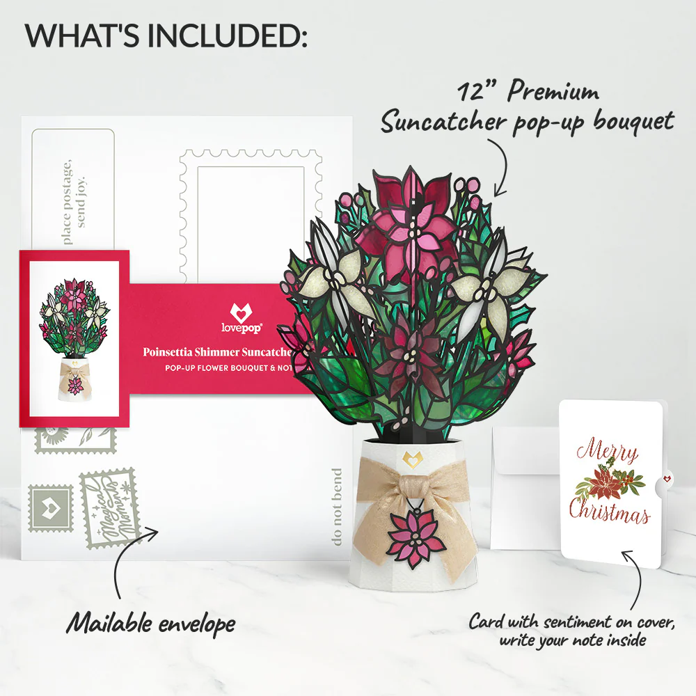 Poinsettia Shimmer Christmas Suncatcher Bouquet and Sentiment Set - Image 2