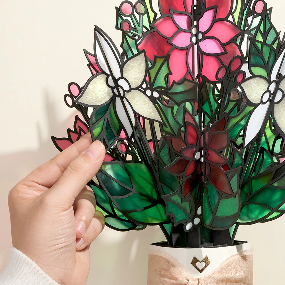 Poinsettia Shimmer Holiday Suncatcher Bouquet and Sentiment Set - Image 3