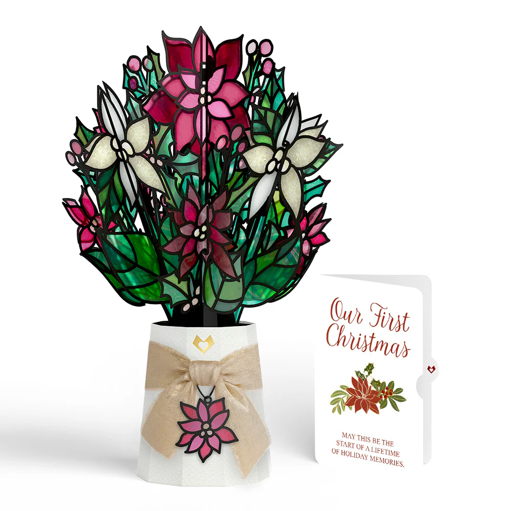 Poinsettia Shimmer First Christmas Suncatcher Bouquet and Sentiment Set for Partner