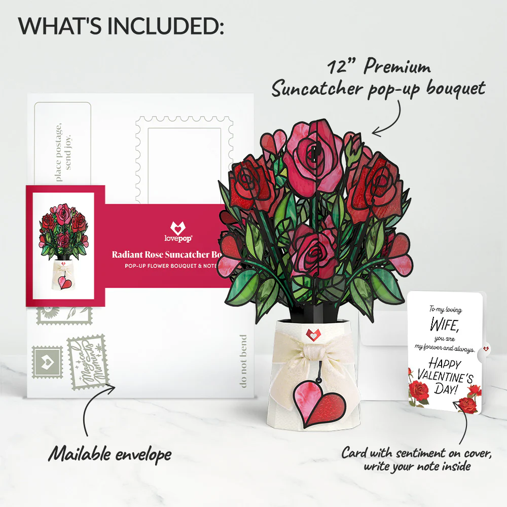 Radiant Rose Valentine Suncatcher Bouquet and Sentiment Set for Wife - Image 2