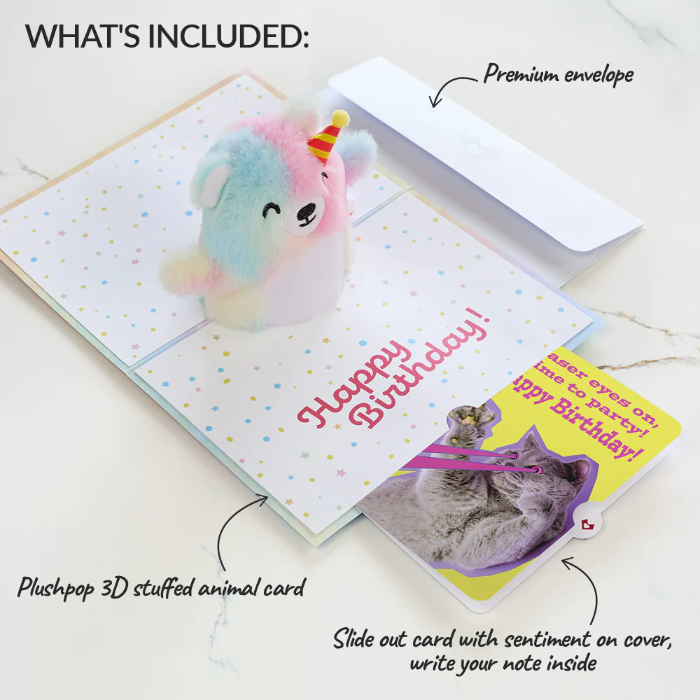 Rainbow Bear with Cat Laser Eyes Birthday Plushpop Card and Sentiment Set - Image 2