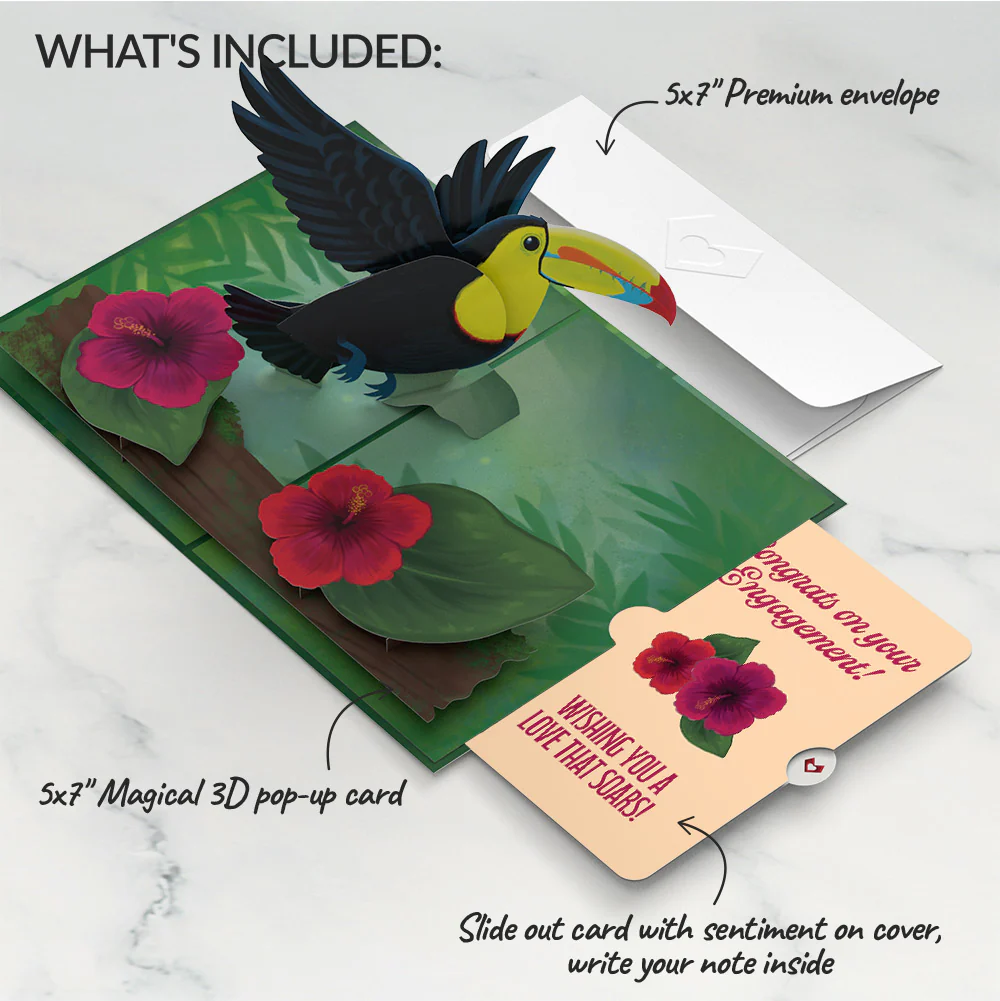 Rainforest Toucan Engagement Pop-Up Card and Hibiscus Sentiment Set - Image 2