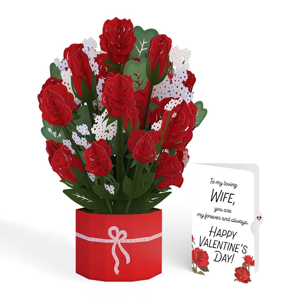 Red Rose Valentine Grand Bouquet and Roses Sentiment Set for Wife