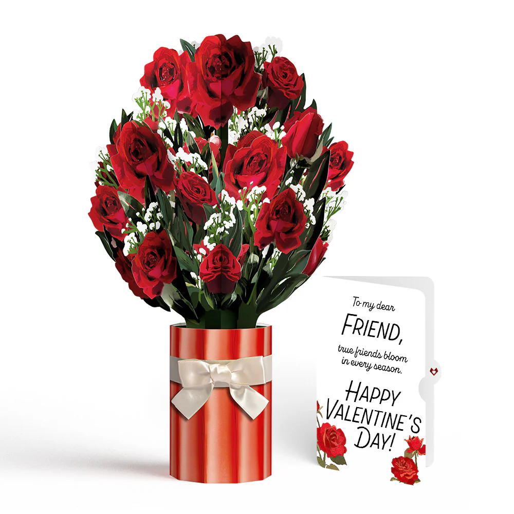 Romantic Red Roses Valentine Bouquet and Sentiment Set for Friend