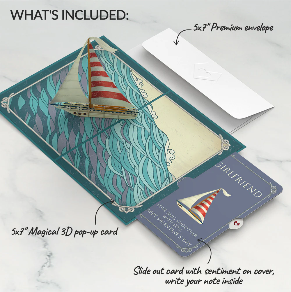 Sailboat on the Horizon Valentine Pop-Up Card and Sentiment Set for Girlfriend - Image 2