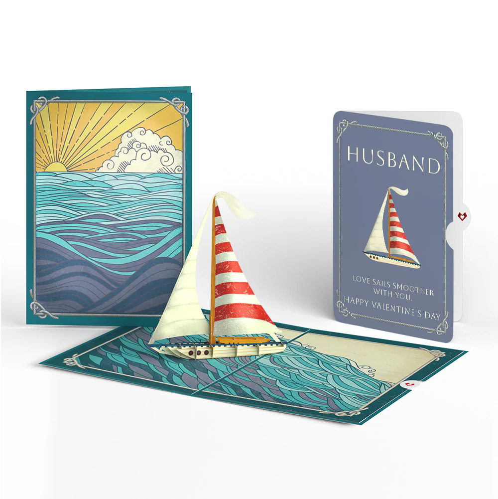 Sailboat on the Horizon Valentine Pop-Up Card and Sentiment Set for Husband