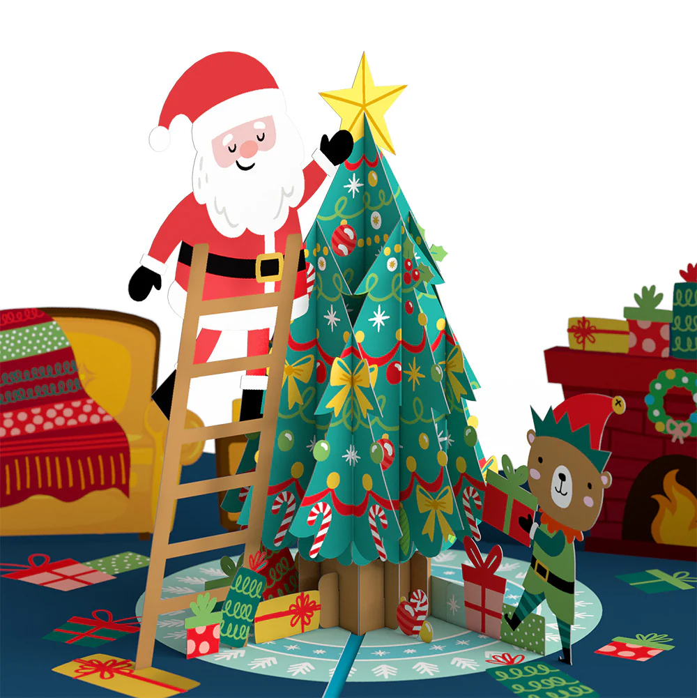 Santa Decorating a Christmas Tree Pop-Up Card and Sentiment Set for Teacher - Image 3
