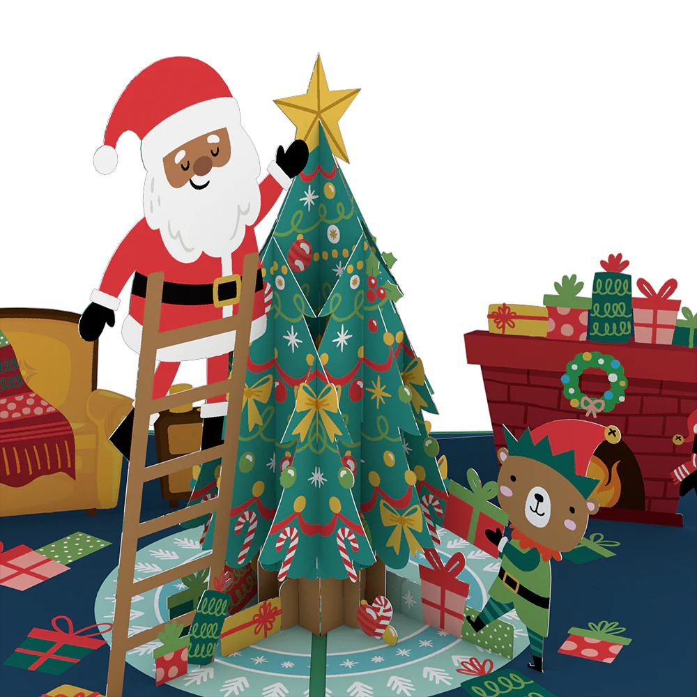 Santa Decorating a Christmas Tree Pop-Up Card - Image 2