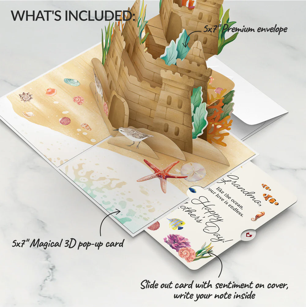 Seaside Sandcastle Mother's Day Pop-Up Card and Sentiment Set for Grandma - Image 2