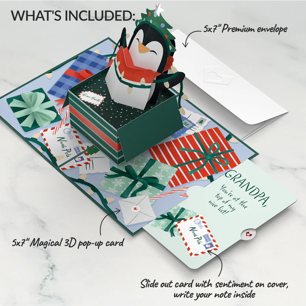 Season's Greetings Penguin Surprise Pop-Up Card and Sentiment Set for Grandpa - Image 2