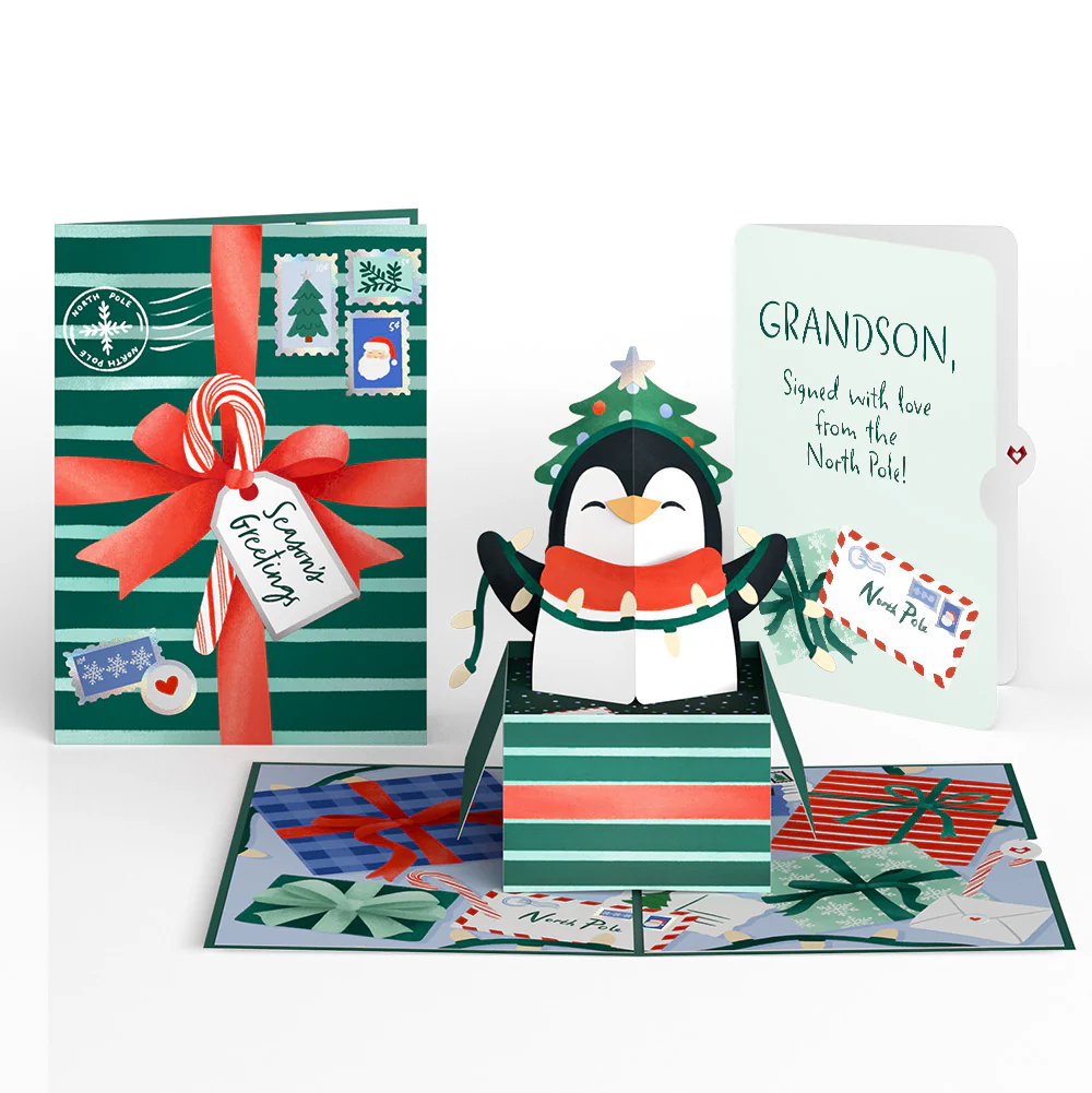 Season's Greetings Penguin Surprise Pop-Up Card and Sentiment Set for Grandson
