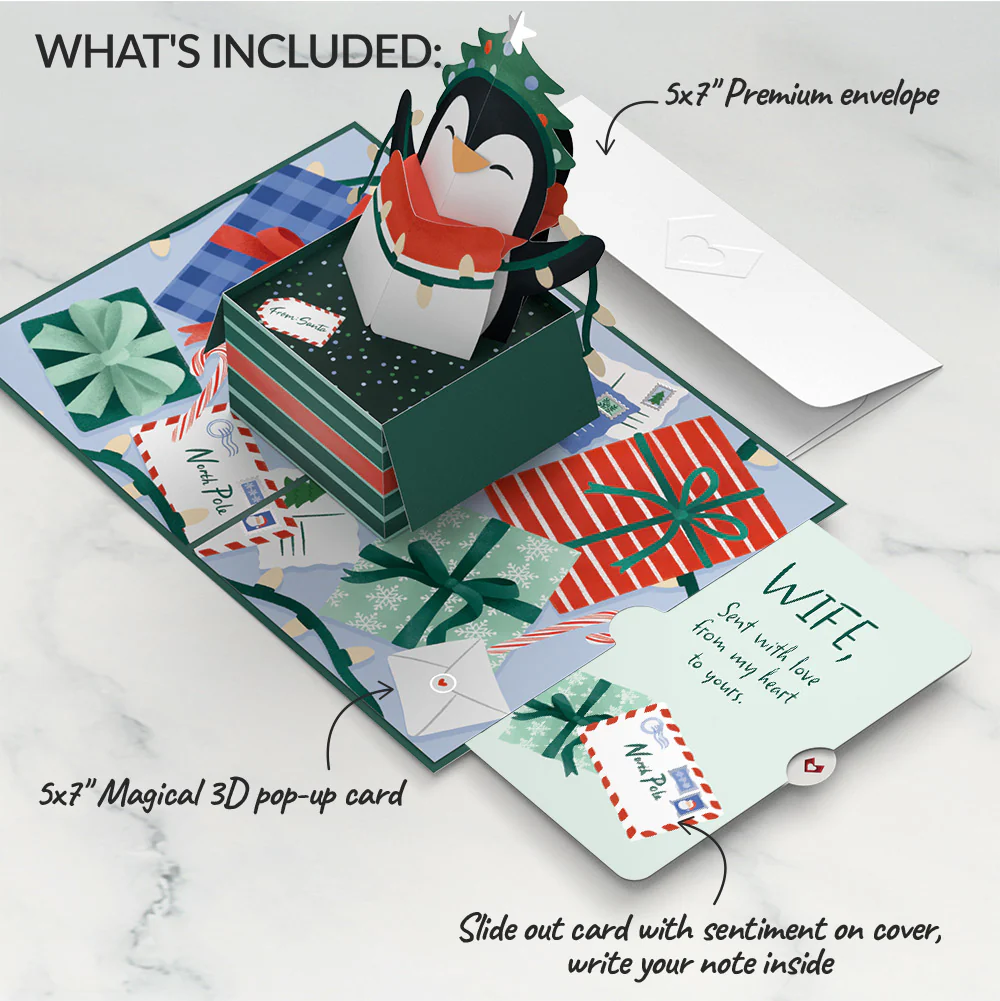 Season's Greetings Penguin Surprise Pop-Up Card and Sentiment Set for Wife - Image 2
