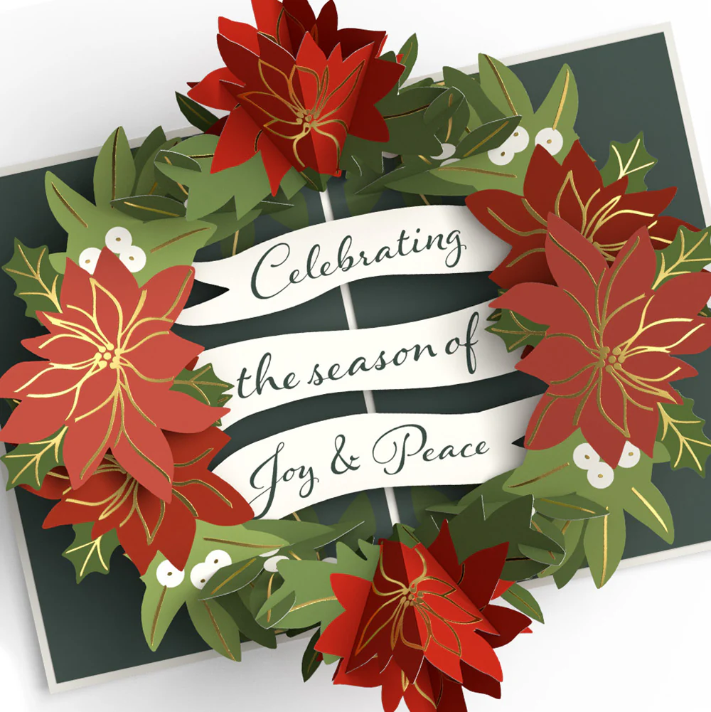 Season's Greetings Poinsettia Wreath Pop-Up Card and Peace & Joy Sentiment Set - Image 3