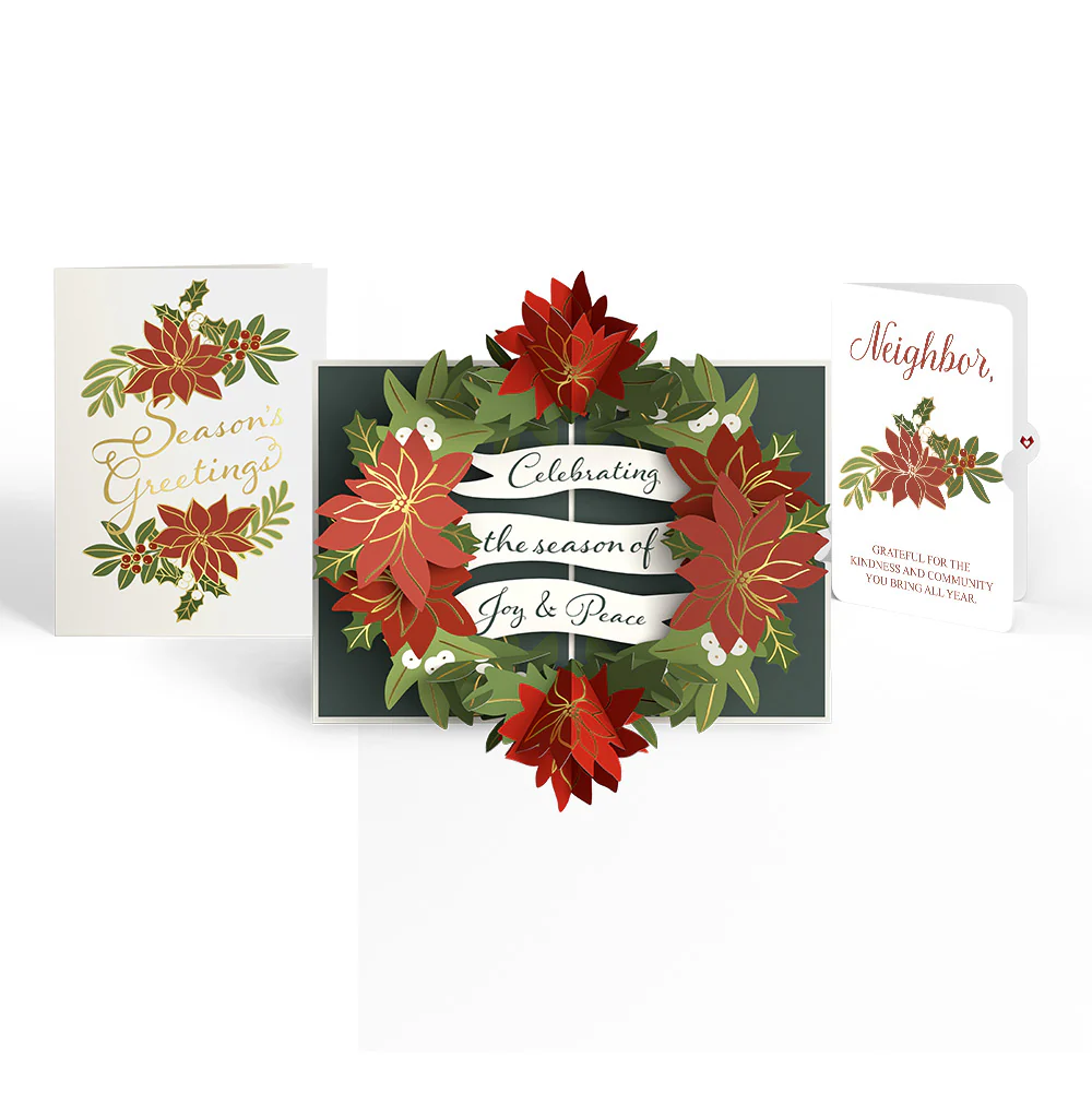 Season's Greetings Poinsettia Wreath Pop-Up Card and Sentiment Set for Neighbor
