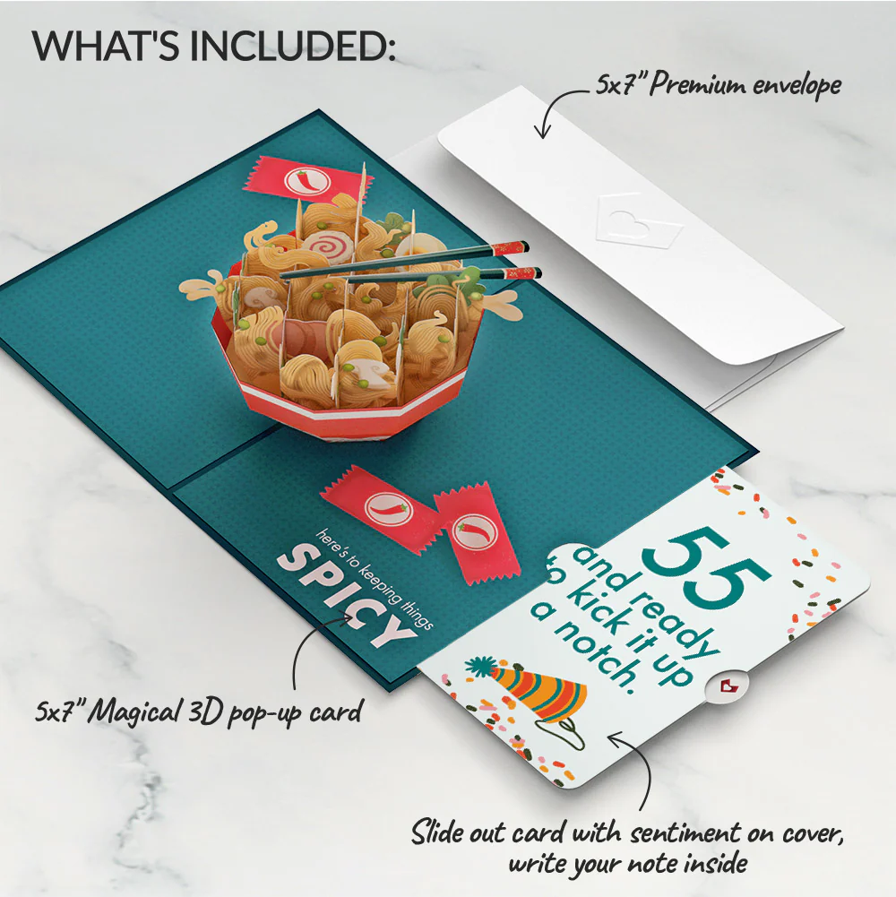 Send Noods Spicy Birthday Pop-Up Card and 55th Kick It Up Sentiment Set - Image 2