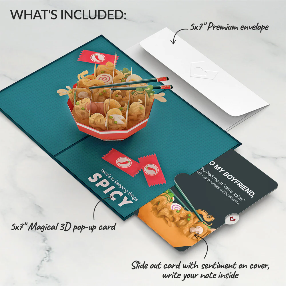 Send Noods Spicy Love Pop-Up Card and Sentiment Set for Boyfriend - Image 2