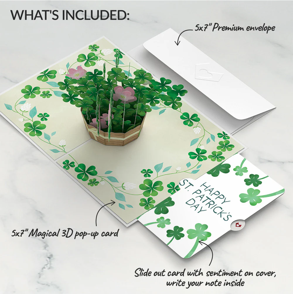 Shamrock Basket St. Patrick’s Day Pop-Up Card and Shamrock Sprigs Sentiment Set - Image 2