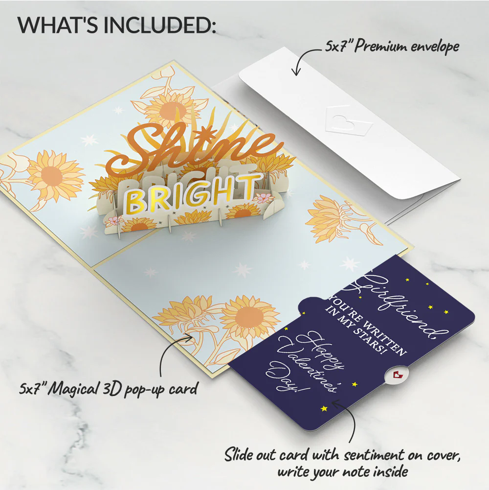 Shine Bright Valentine Pop-Up Card and Sentiment Set for Girlfriend - Image 2