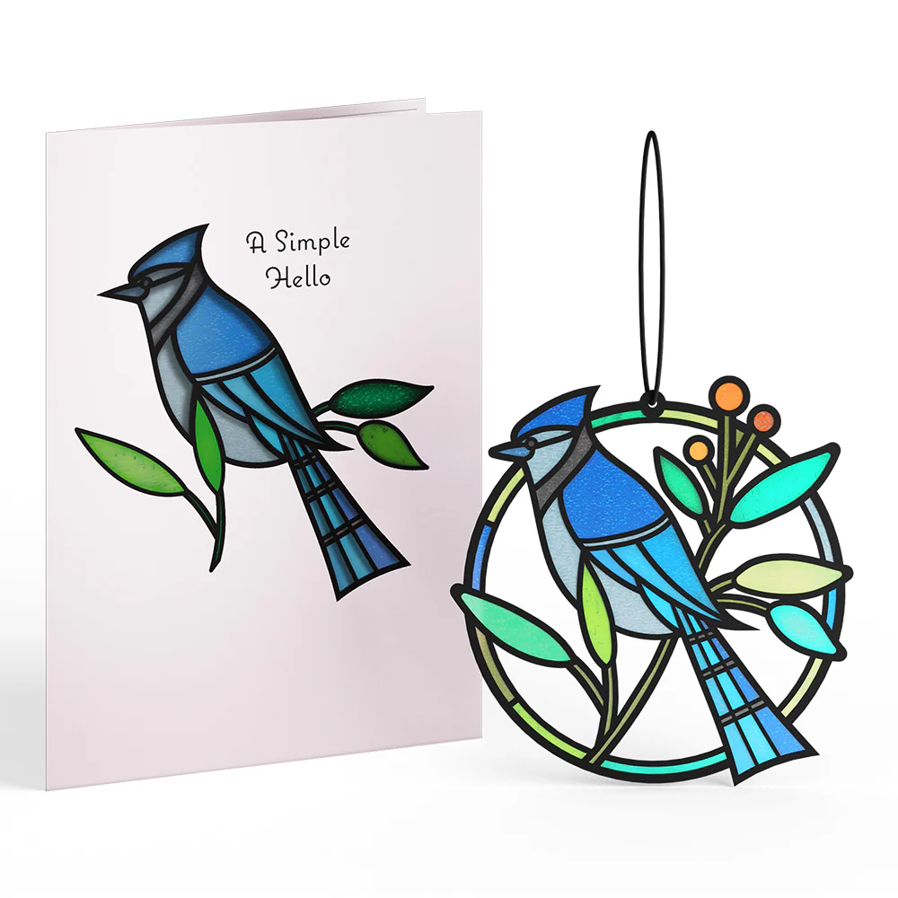 Simple Hello Blue Jay Suncatcher Card - Image 2