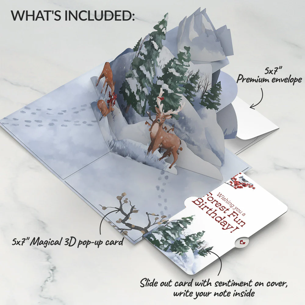 Snowfall's Hush Birthday Pop-Up Card and Forest Fun Sentiment Set - Image 2