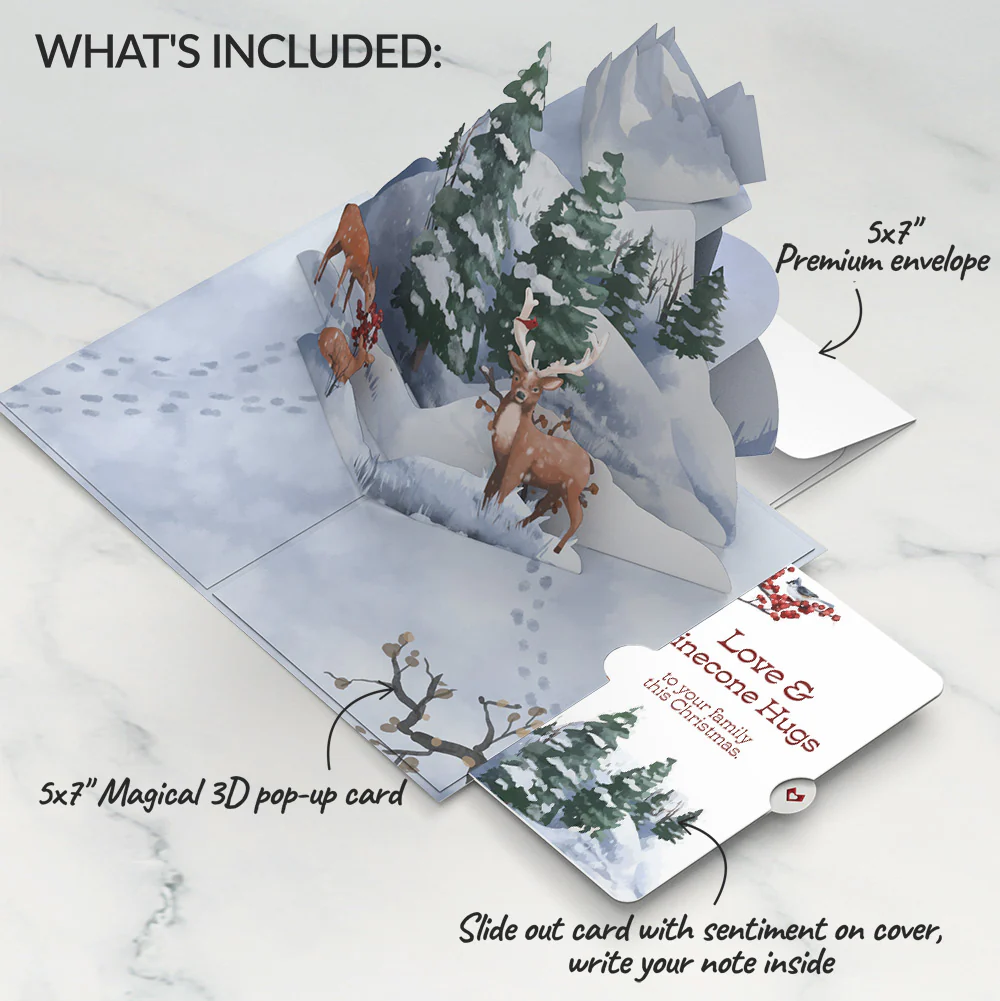 Snowfall's Hush Winter Pop-Up Card and Sentiment Set for Family - Image 2