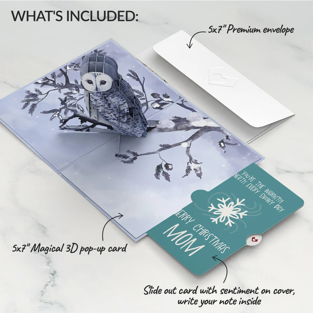Snowy Owl Christmas Pop-Up Card and Sentiment Set for Mom - Image 2