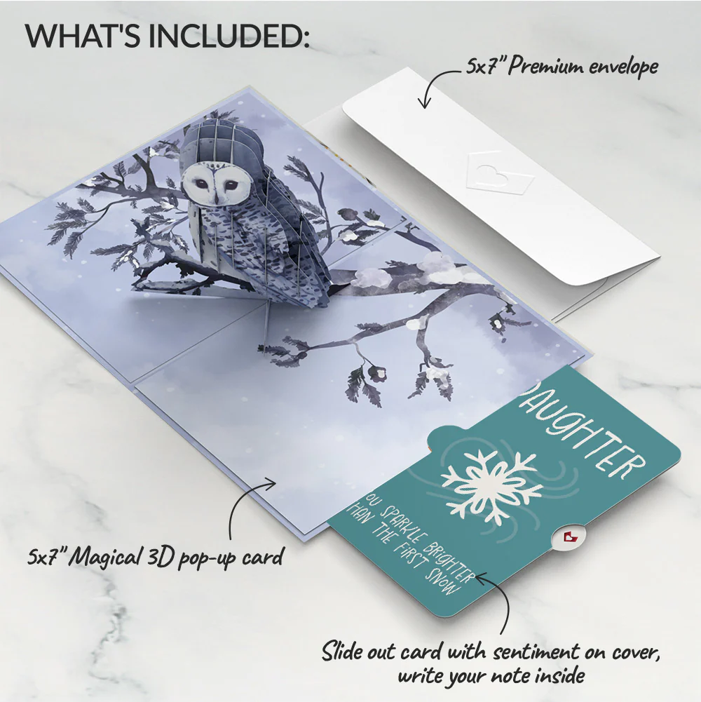 Snowy Owl Winter Pop-Up Card and Sentiment Set for Daughter - Image 2