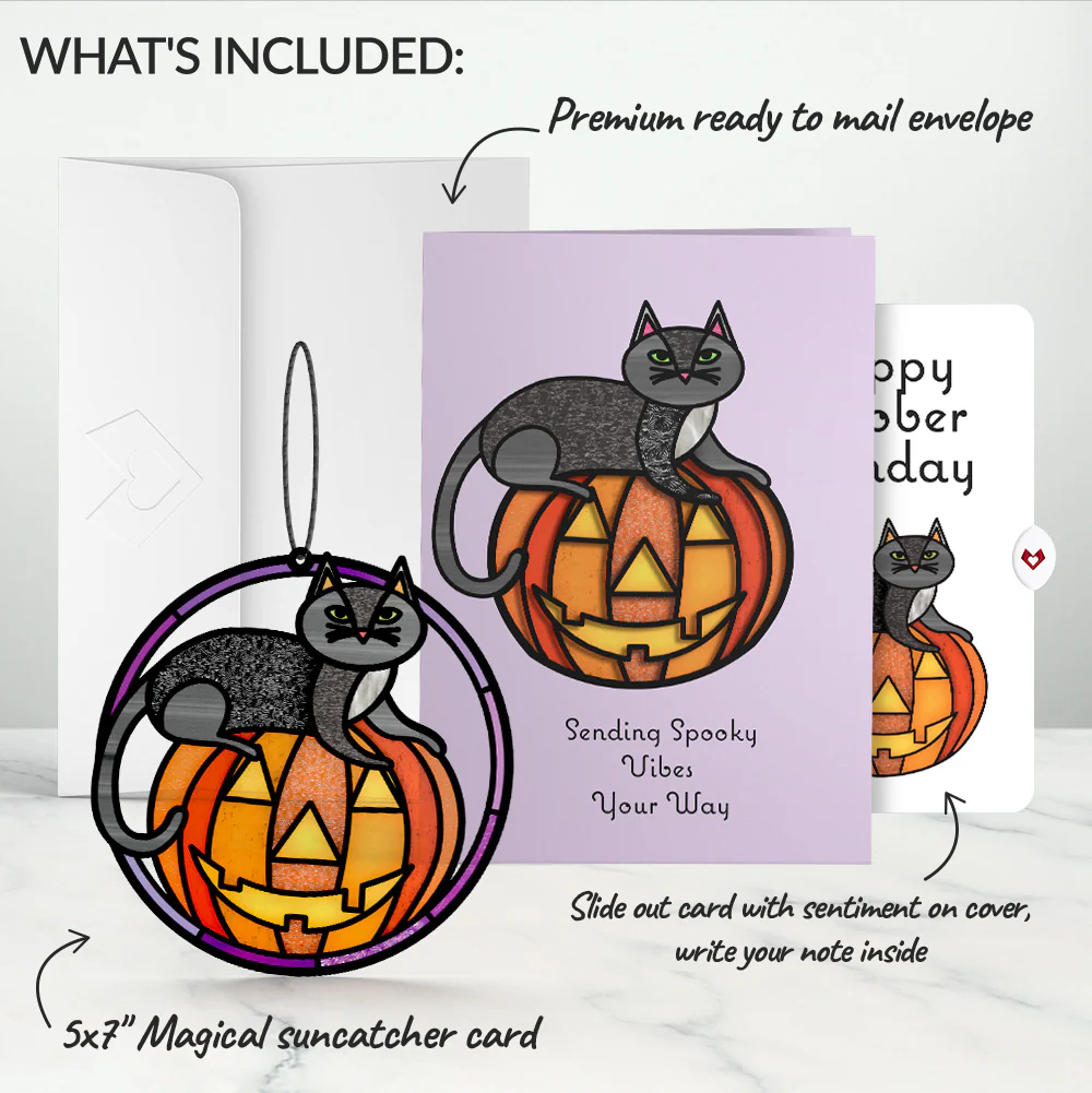 Spooky Vibes Halloween Cat Suncatcher Card and October Birthday Sentiment Set - Image 2
