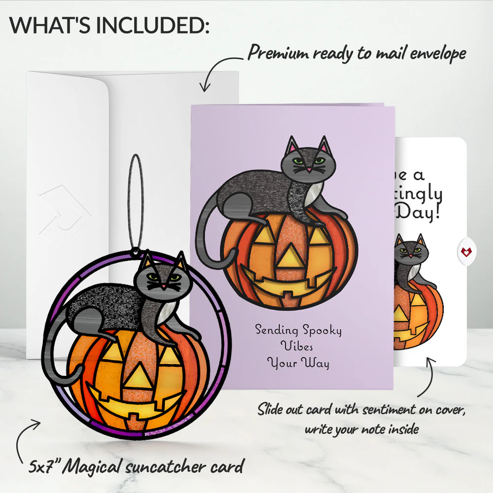 Spooky Vibes Halloween Cat Suncatcher Card and Hauntingly Good Day Sentiment Set - Image 2