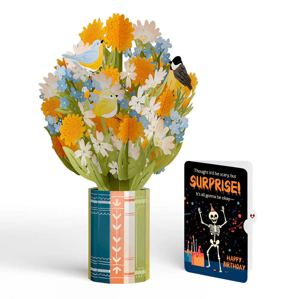 Spring Joy Birthday Bouquet and Surprise Skeleton Sentiment Set