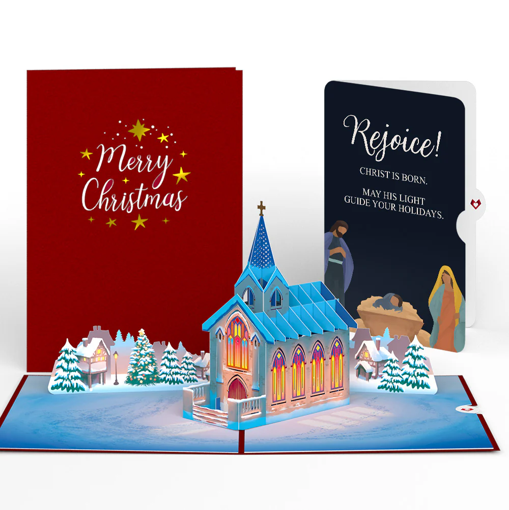 Stained Glass Christmas Chapel Pop-Up Card and Nativity Rejoice Sentiment Set
