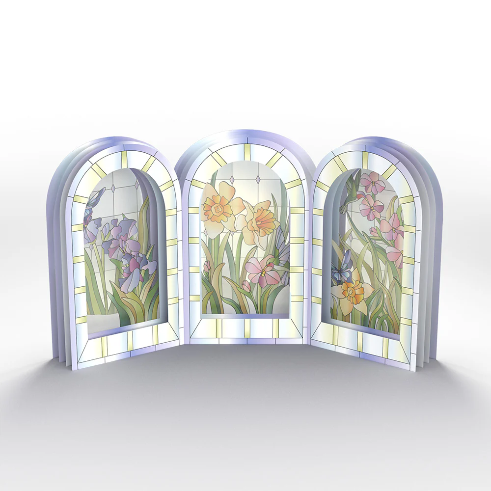 Stained Glass Floral Triptych Pop-Up Gift - Image 2