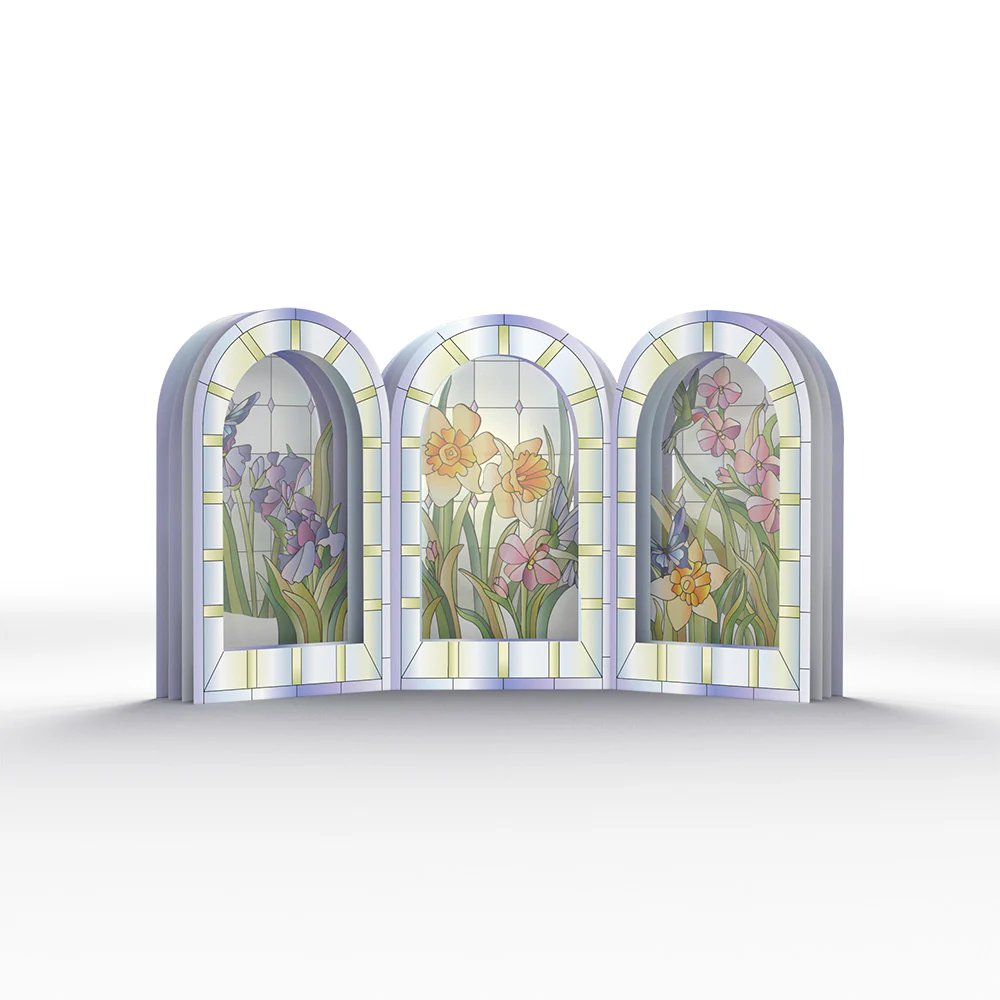 Stained Glass Floral Triptych Pop-Up Gift - Image 4
