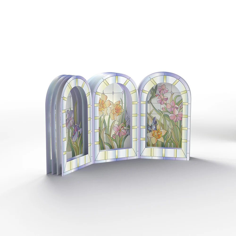 Stained Glass Floral Triptych Pop-Up Gift - Image 5