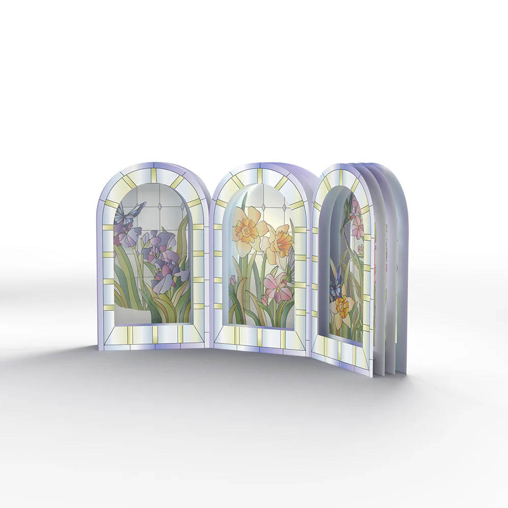 Stained Glass Floral Triptych Pop-Up Gift - Image 6