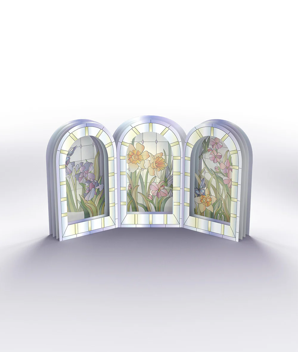 Stained Glass Floral Triptych Pop-Up Gift - Image 7