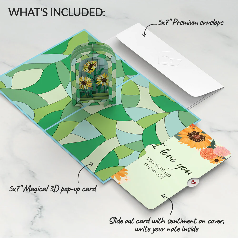 Stained Glass Sunflowers Love Pop-Up Card and Sentiment Set - Image 2