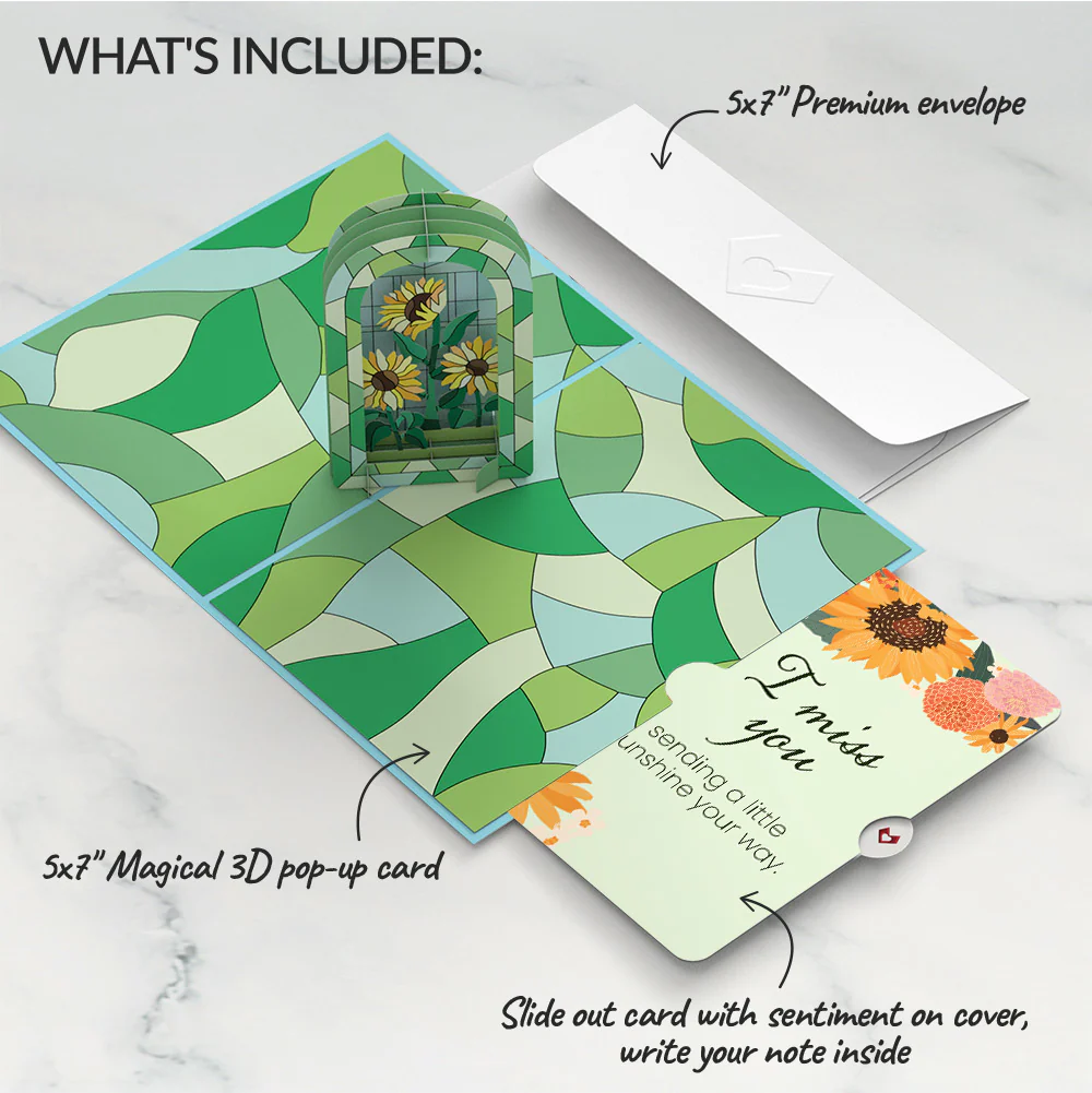 Stained Glass Sunflowers Miss You Pop-Up Card and Sentiment Set - Image 2