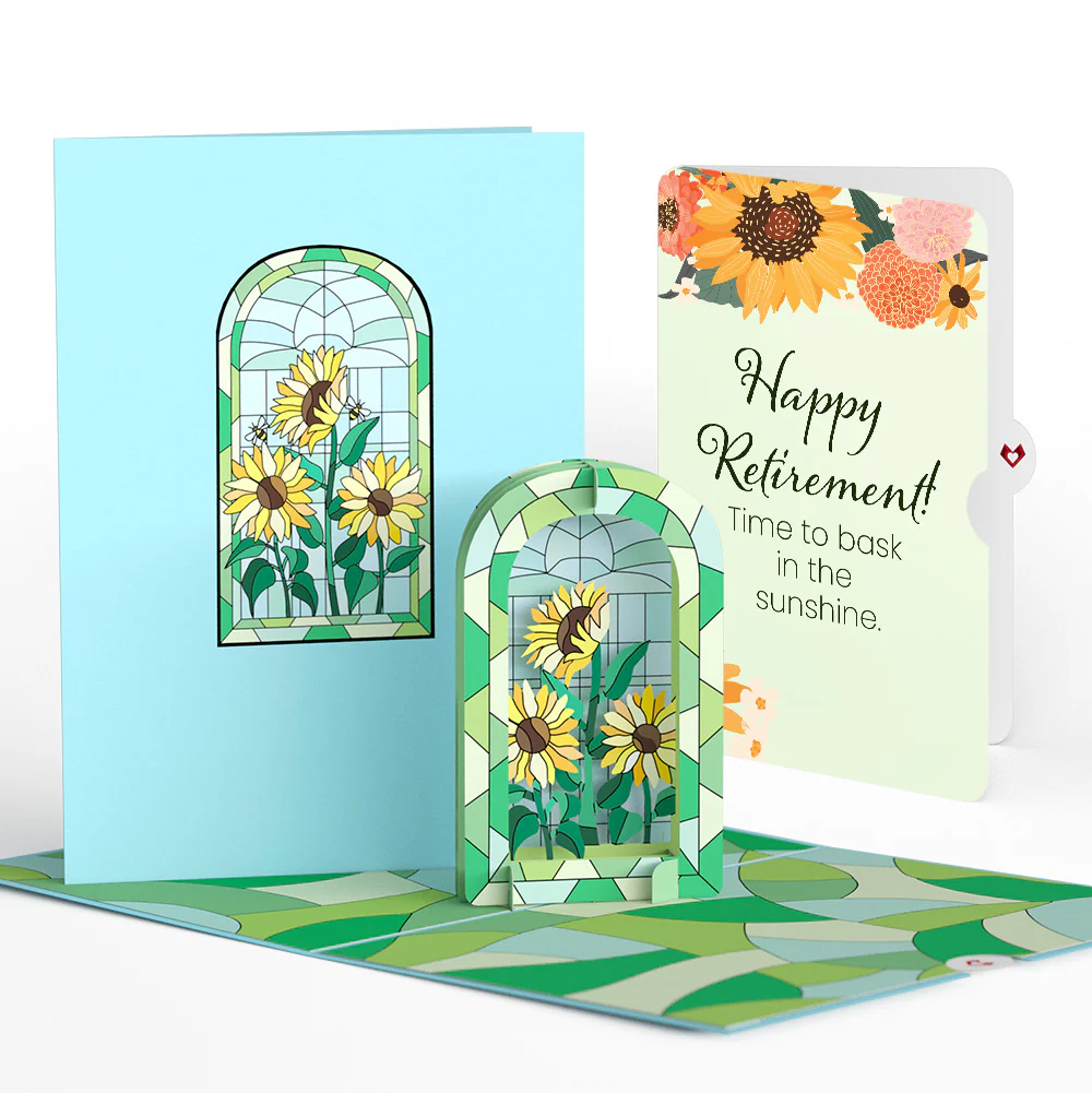 Stained Glass Sunflowers Retirement Pop-Up Card and Sentiment Set