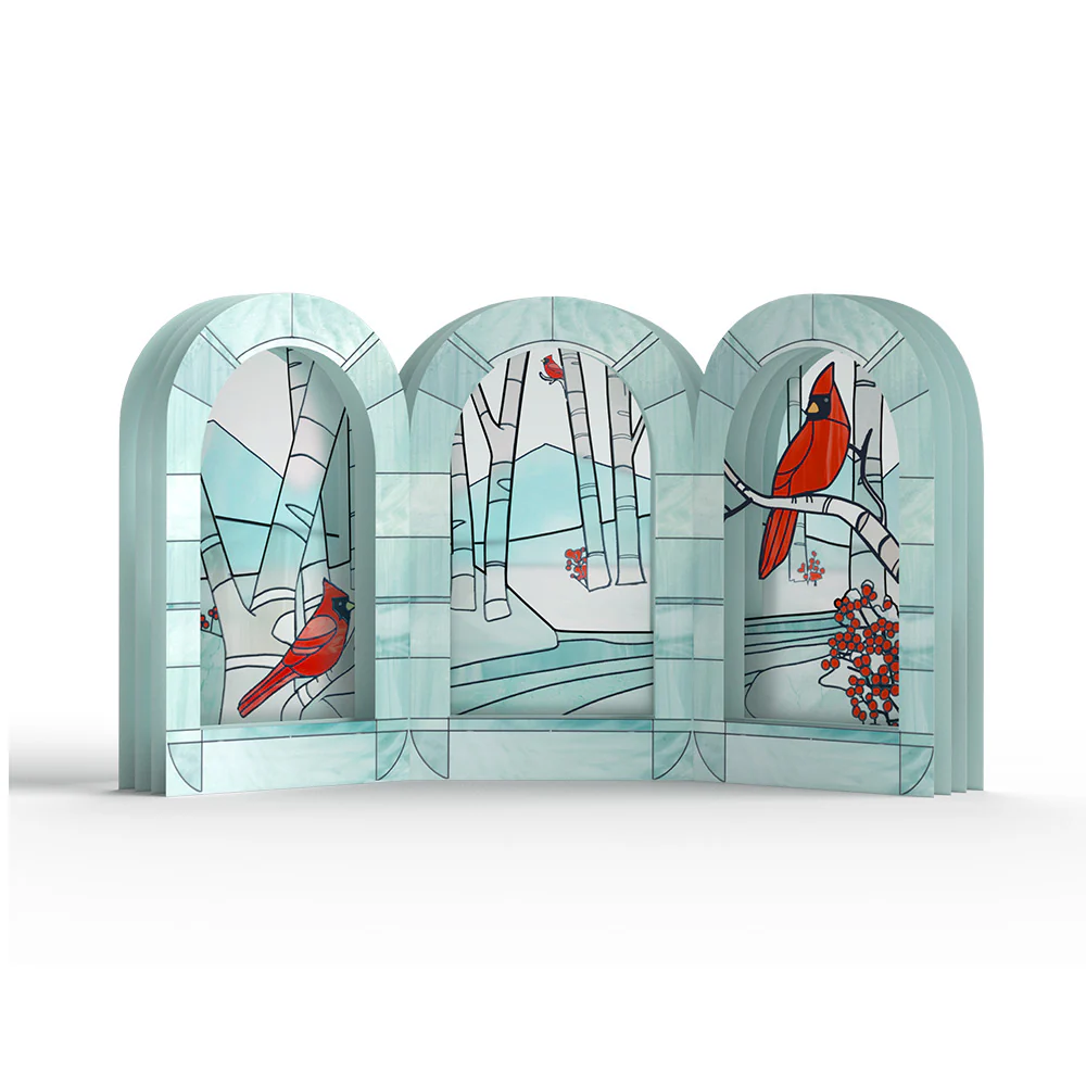 Stained Glass Winter Cardinal Pop-Up Gift and Poinsettia First Christmas Sentiment Set for Partner - Image 3