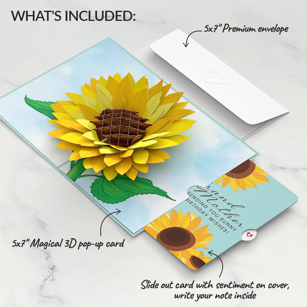 Sunflower Birthday Pop-Up Card and Sentiment Set for Grandmother - Image 2