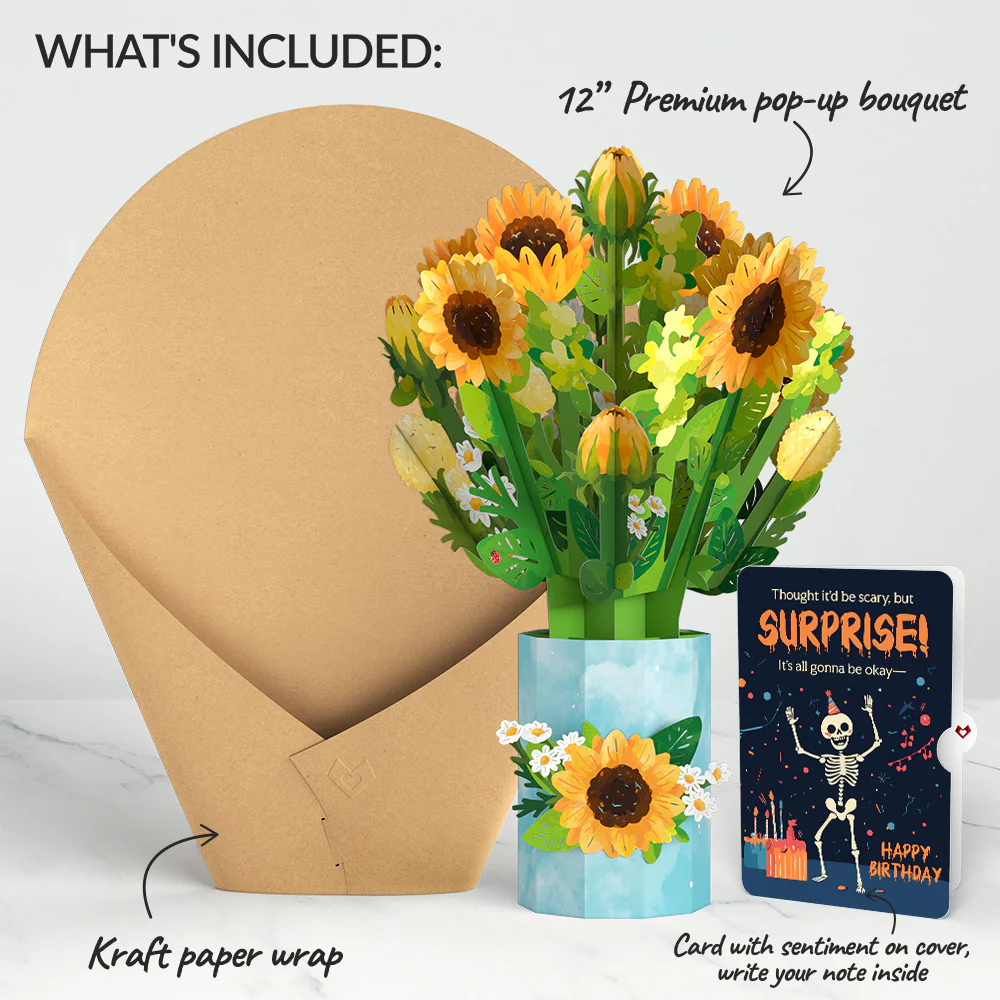 Sunflower Blooms Birthday Bouquet and Surprise Skeleton Sentiment Set - Image 2