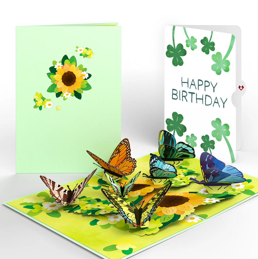 Sunflower Butterflies Birthday Pop-Up Card and Shamrock Sprigs Sentiment Set