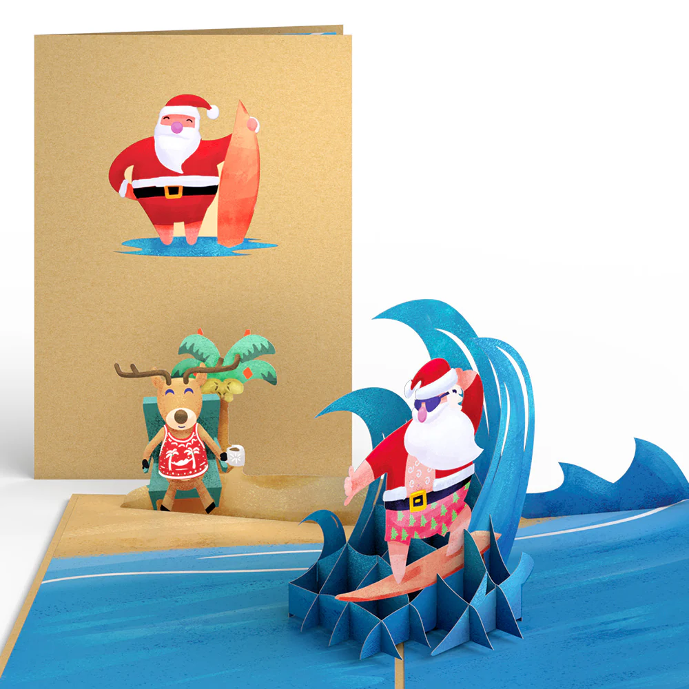 Surfing Santa Pop-Up Card
