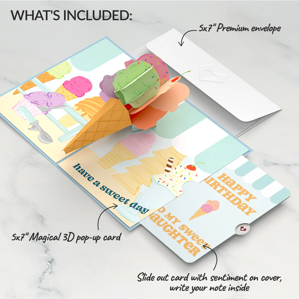 Sweet Day Ice Cream Birthday Pop-Up Card and Sentiment Set for Daughter - Image 2