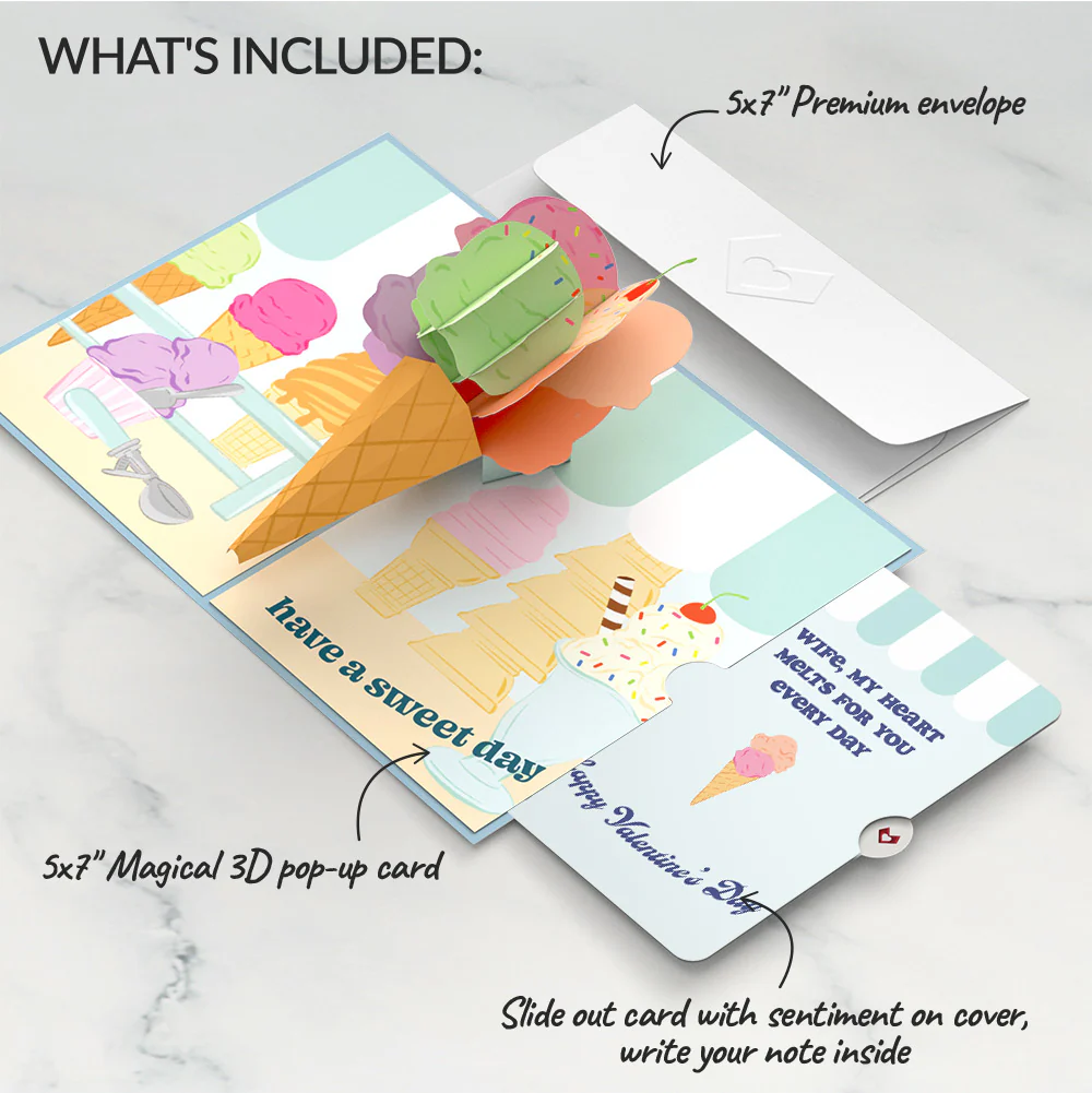 Sweet Day Ice Cream Valentine Pop-Up Card and Sentiment Set for Wife - Image 2