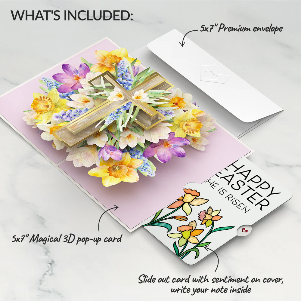 The Lord Bless You Floral Cross Easter Pop-Up Card and Garden Blooms He Is Risen Sentiment Set - Image 2
