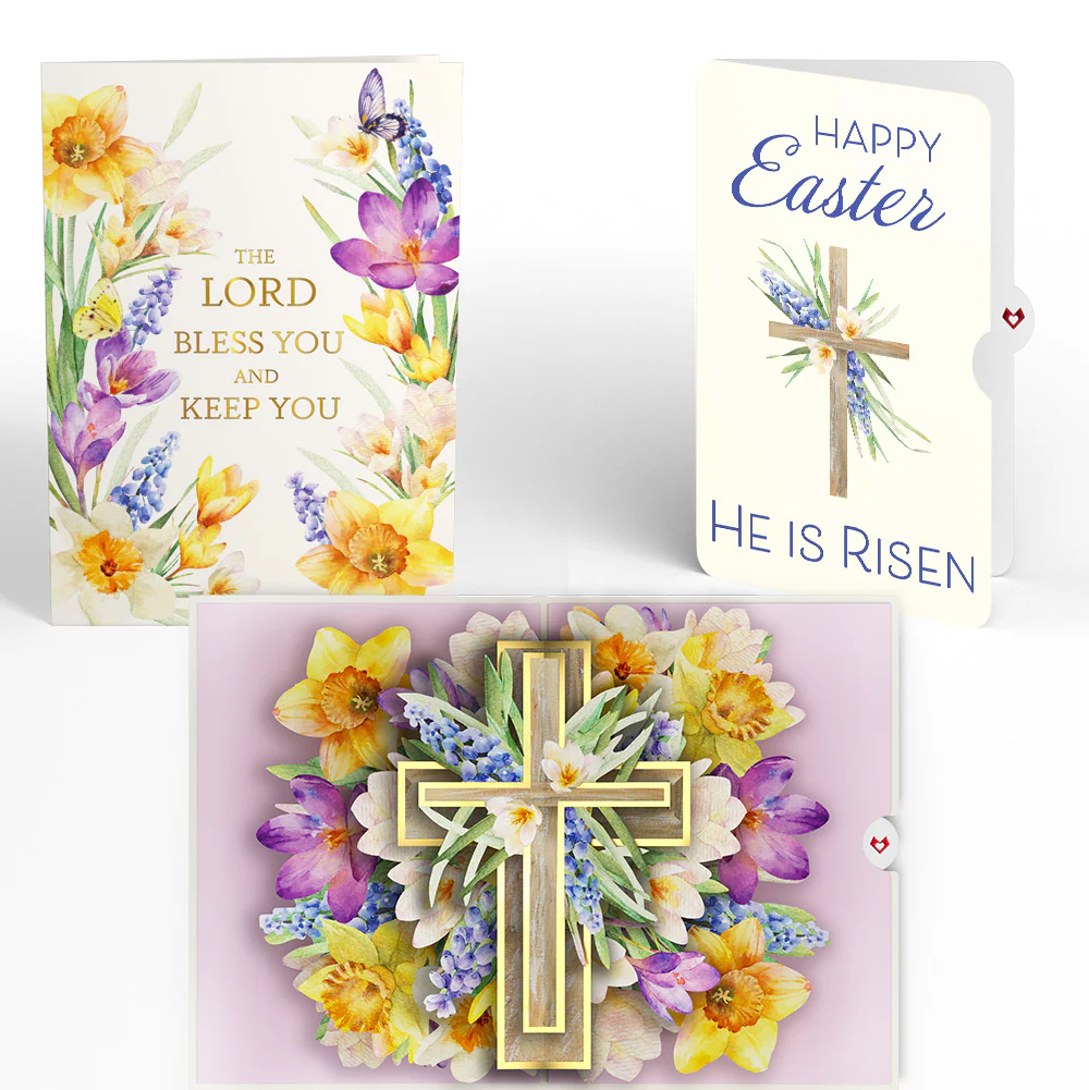 The Lord Bless You Floral Cross Easter Pop-Up Card and Wildflower Cross Grace He Is Risen Sentiment Set