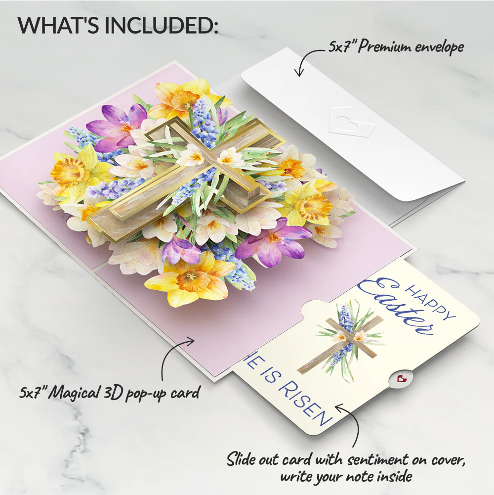 The Lord Bless You Floral Cross Easter Pop-Up Card and Wildflower Cross Grace He Is Risen Sentiment Set - Image 2