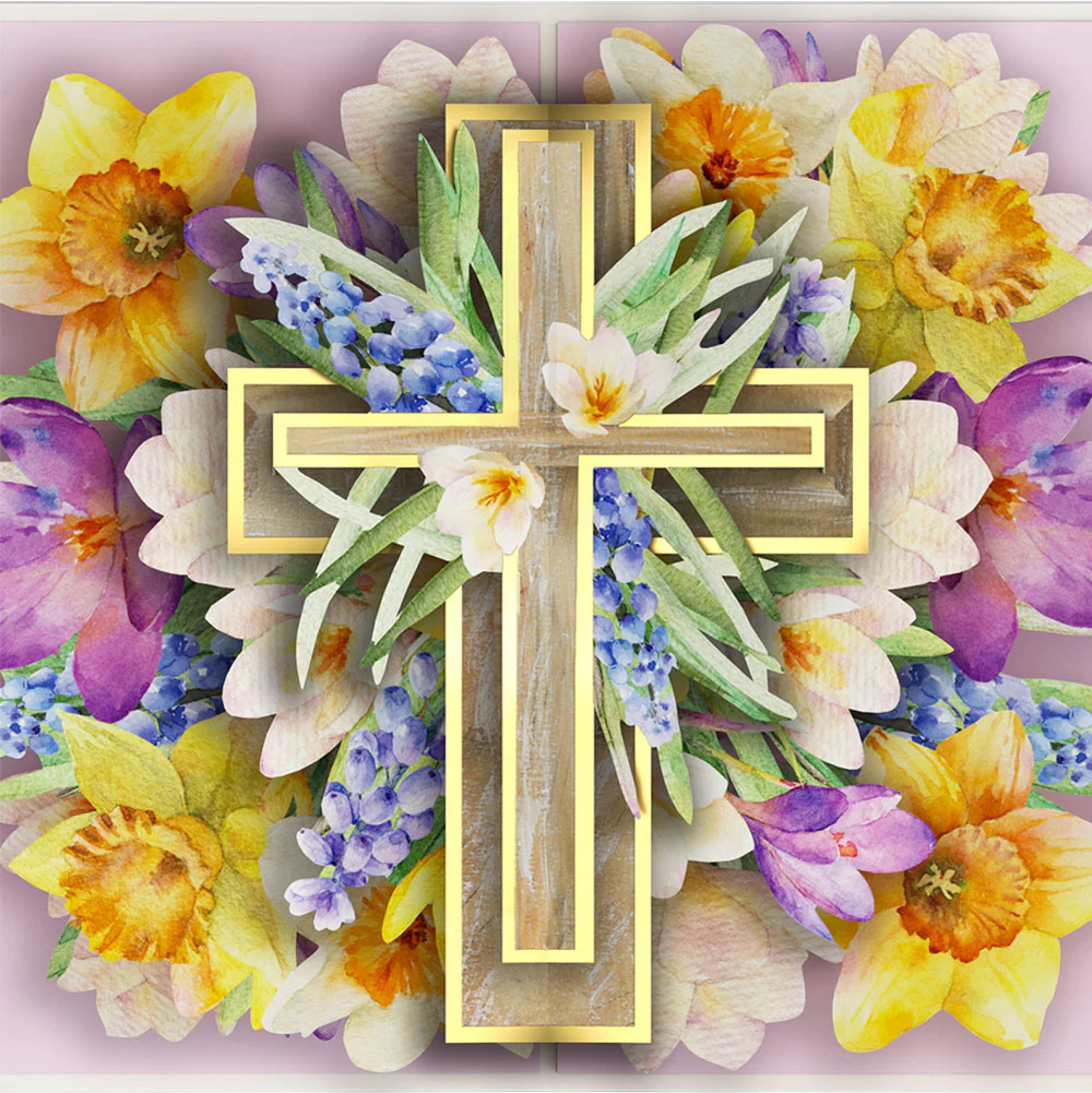 The Lord Bless You Floral Cross Easter Pop-Up Card and Wildflower Cross Grace He Is Risen Sentiment Set - Image 3